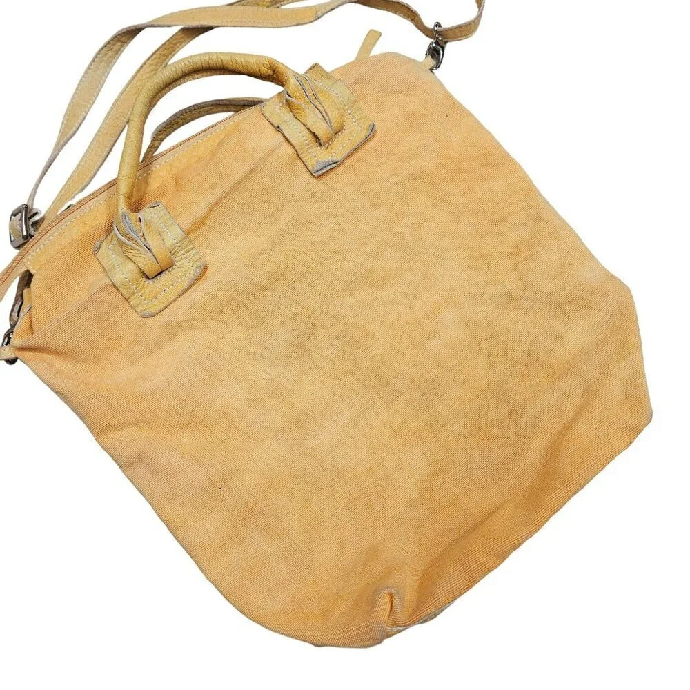 Nicoli Sunflower Yellow Canvas & Leather Tote Bag Dual‎ Handles Adjustable Strap
